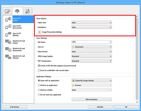 figure: Settings dialog box